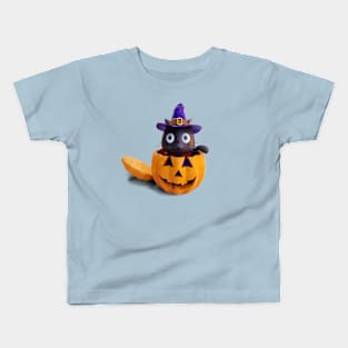 halloween pumpkin black cat Kids T-Shirt